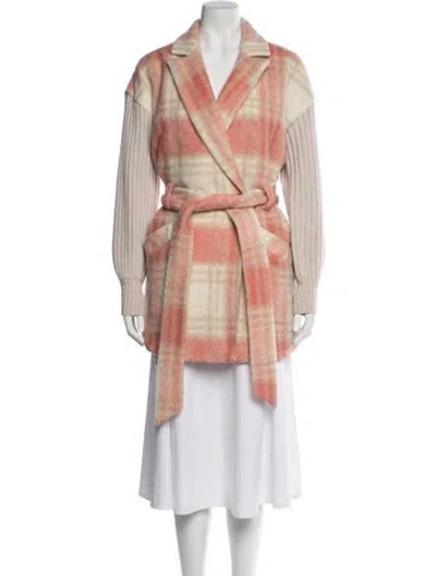 Pre-owned Cinq À Sept Plaid Print Coat In Pink