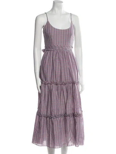 Pre-owned Cinq À Sept Plaid Print Long Dress In Purple