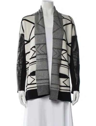 Pre-owned Cinq À Sept Plaid Print Open Front Sweater In Multicolor