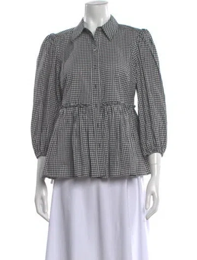 Pre-owned Cinq À Sept Plaid Print Three-quarter Sleeve Blouse In Black