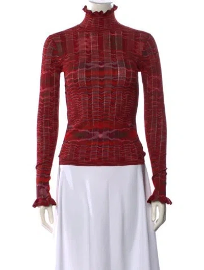 Pre-owned Cinq À Sept Plaid Print Turtleneck Sweater In Red