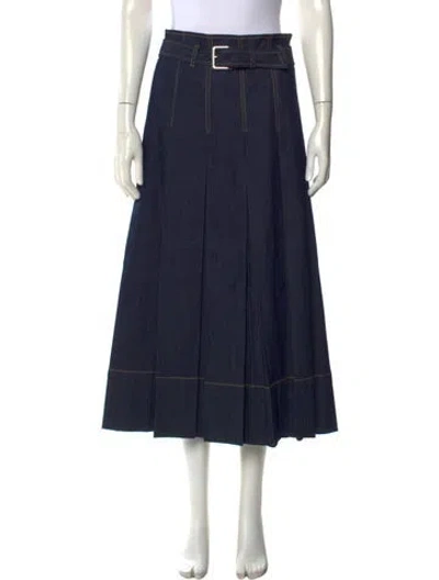 Pre-owned Cinq À Sept Pleated Accents Midi Length Skirt In Blue