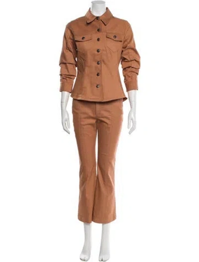 Pre-owned Cinq À Sept Pleated Accents Pant Set In Brown
