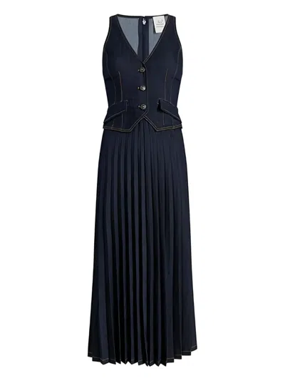 Cinq À Sept Pleated Denim Waistcoat Dress In Blue