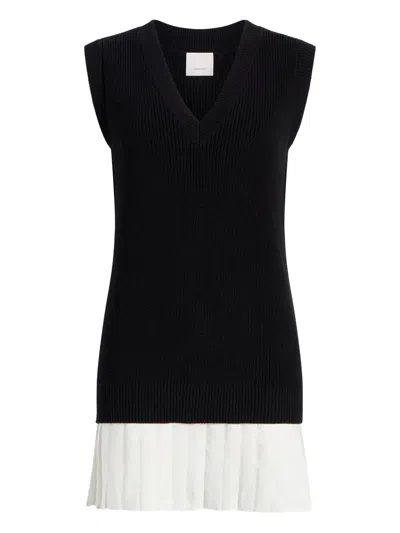 CINQ À SEPT PLEATED-PANEL COTTON-BLEND VEST MINI DAY DRESS
