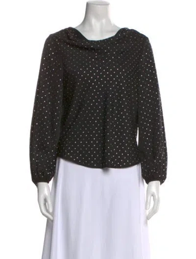 Pre-owned Cinq À Sept Polka Dot Print Cowl Neck Blouse In Black