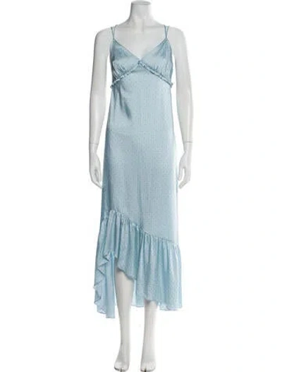 Pre-owned Cinq À Sept Polka Dot Print Long Dress In Blue