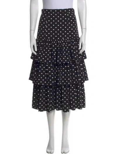 Pre-owned Cinq À Sept Polka Dot Print Midi Length Skirt In Black