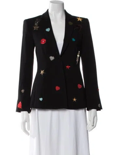 Pre-owned Cinq À Sept Printed Blazer In Black
