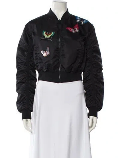 Pre-owned Cinq À Sept Printed Bomber Jacket In Black