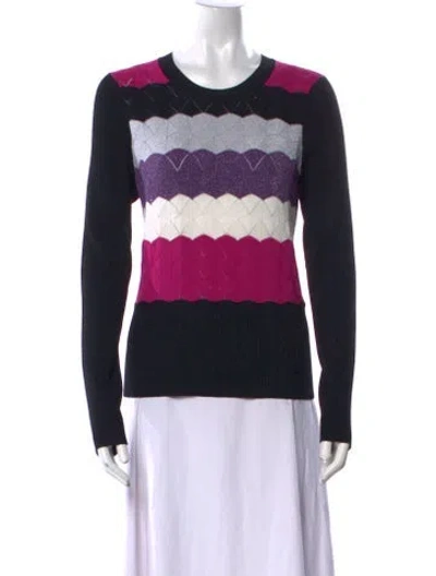 Pre-owned Cinq À Sept Printed Crew Neck Sweater In Black