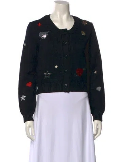 Pre-owned Cinq À Sept Printed Crew Neck Sweater In Black