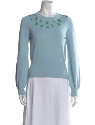 Pre-owned Cinq À Sept Printed Crew Neck Sweater In Blue