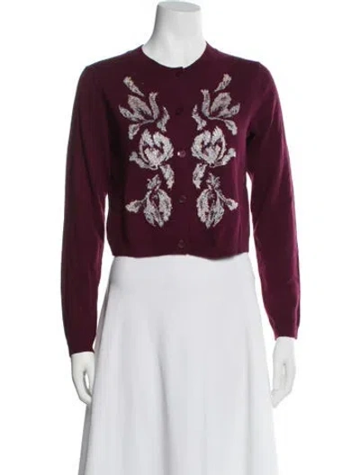 Pre-owned Cinq À Sept Printed Crew Neck Sweater In Burgundy