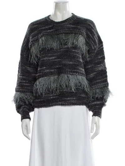 Pre-owned Cinq À Sept Printed Crew Neck Sweater In Gray