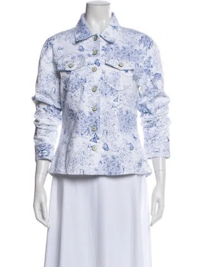 Pre-owned Cinq À Sept Printed Denim Jacket W/ Tags In White