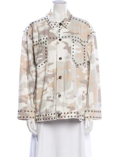 Pre-owned Cinq À Sept Printed Denim Jacket In White