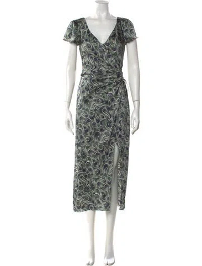Pre-owned Cinq À Sept Printed Long Dress In Green