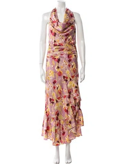 Pre-owned Cinq À Sept Printed Long Dress In Pink