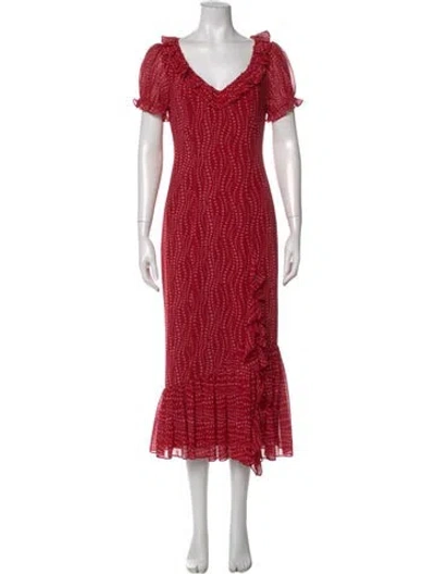 Pre-owned Cinq À Sept Printed Long Dress In Red
