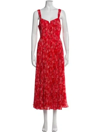 Pre-owned Cinq À Sept Printed Long Dress In Red