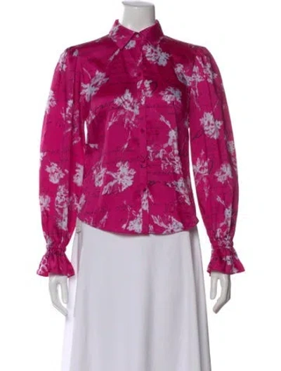 Pre-owned Cinq À Sept Printed Long Sleeve Blouse In Pink