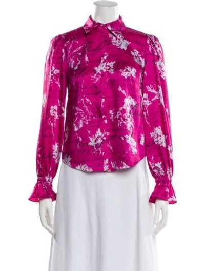 Pre-owned Cinq À Sept Printed Long Sleeve Blouse In Pink