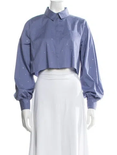 Pre-owned Cinq À Sept Printed Long Sleeve Crop Top In Blue