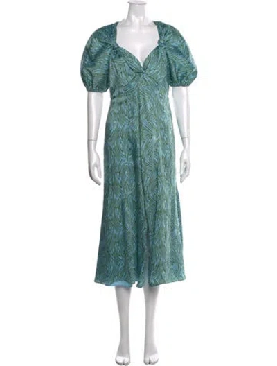 Pre-owned Cinq À Sept Printed Midi Length Dress In Blue/green