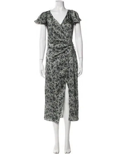 Pre-owned Cinq À Sept Printed Midi Length Dress In Green