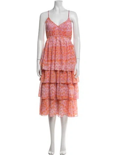 Pre-owned Cinq À Sept Printed Midi Length Dress In Orange
