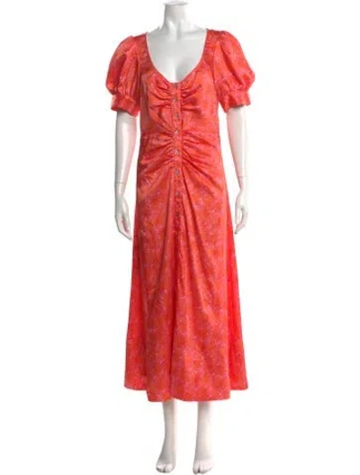 Pre-owned Cinq À Sept Printed Midi Length Dress In Orange