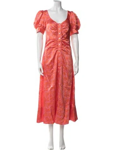 Pre-owned Cinq À Sept Printed Midi Length Dress W/ Tags In Orange