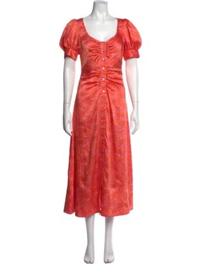 Pre-owned Cinq À Sept Printed Midi Length Dress W/ Tags In Orange