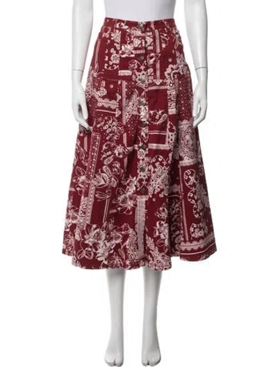 Pre-owned Cinq À Sept Printed Midi Length Skirt In Red