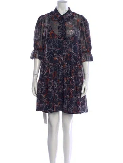 Pre-owned Cinq À Sept Printed Mini Dress In Blue