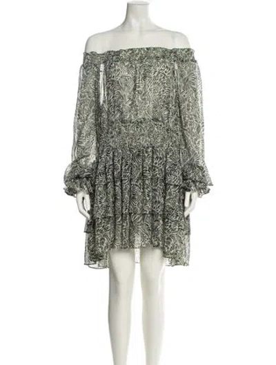 Pre-owned Cinq À Sept Printed Mini Dress In Green