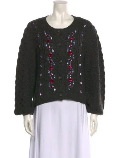 Pre-owned Cinq À Sept Printed Scoop Neck Sweater In Black