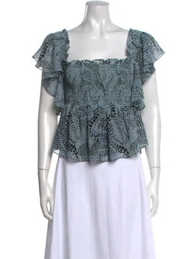 Pre-owned Cinq À Sept Printed Square Neckline Blouse In Blue