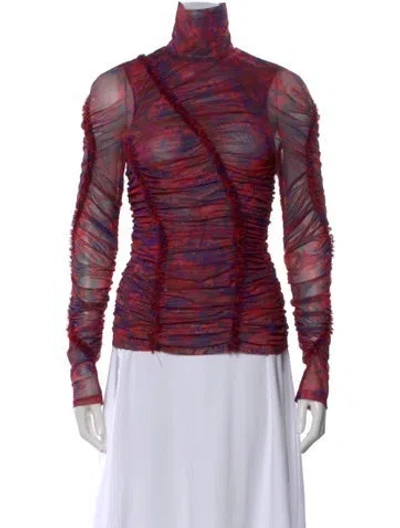 Pre-owned Cinq À Sept Printed Turtleneck Top In Red