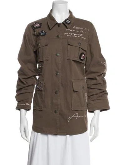Pre-owned Cinq À Sept Printed Utility Jacket In Brown