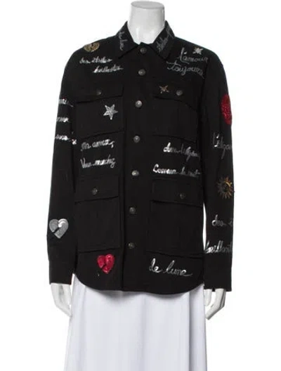 Pre-owned Cinq À Sept Printed Utility Jacket In Gray