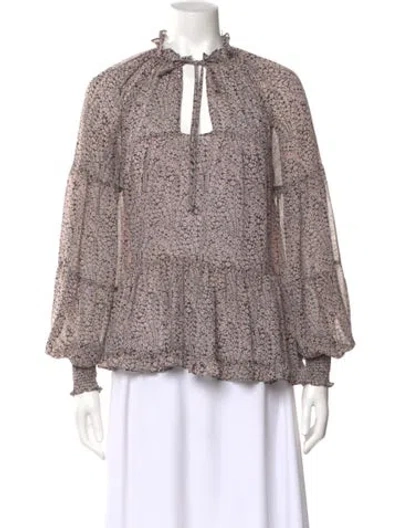 Pre-owned Cinq À Sept Printed V-neck Blouse In Black