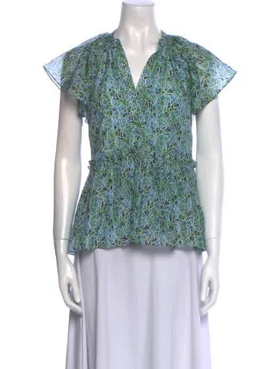 Pre-owned Cinq À Sept Printed V-neck Blouse In Multi