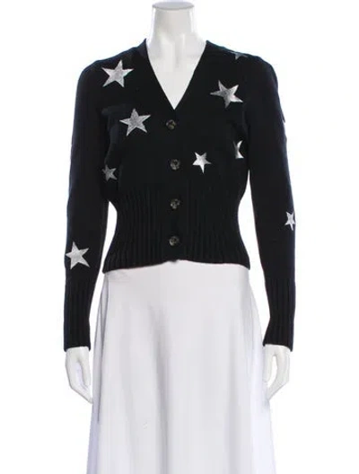 Pre-owned Cinq À Sept Printed V-neck Sweater In Black