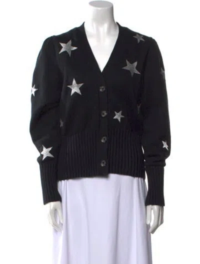 Pre-owned Cinq À Sept Printed V-neck Sweater In Black