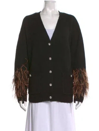Pre-owned Cinq À Sept Printed V-neck Sweater In Black