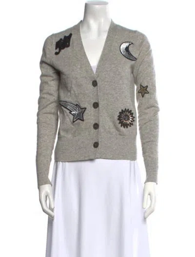 Pre-owned Cinq À Sept Printed V-neck Sweater In Gray