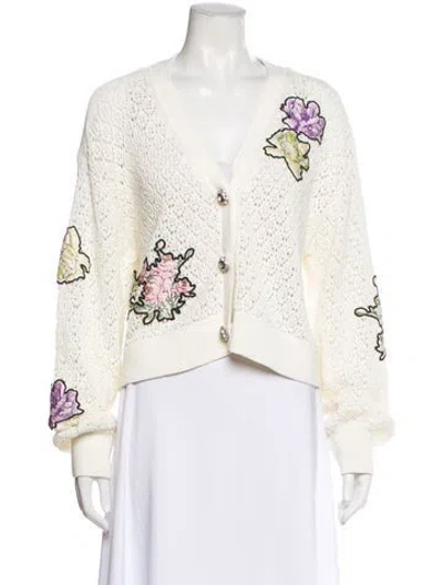 Pre-owned Cinq À Sept Printed V-neck Sweater In Neutral