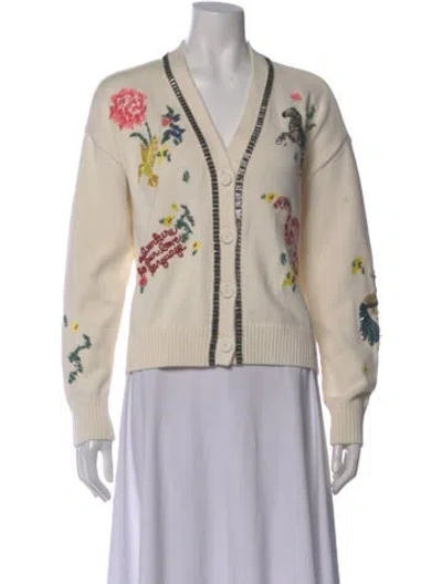 Pre-owned Cinq À Sept Printed V-neck Sweater In Neutral